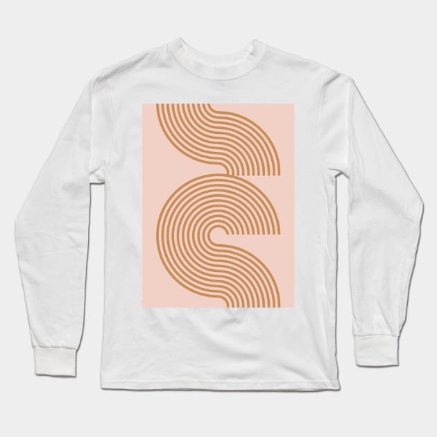 Terra Pink Arch Line Pattern Retro 70s Long Sleeve T-Shirt by Inogitna Designs